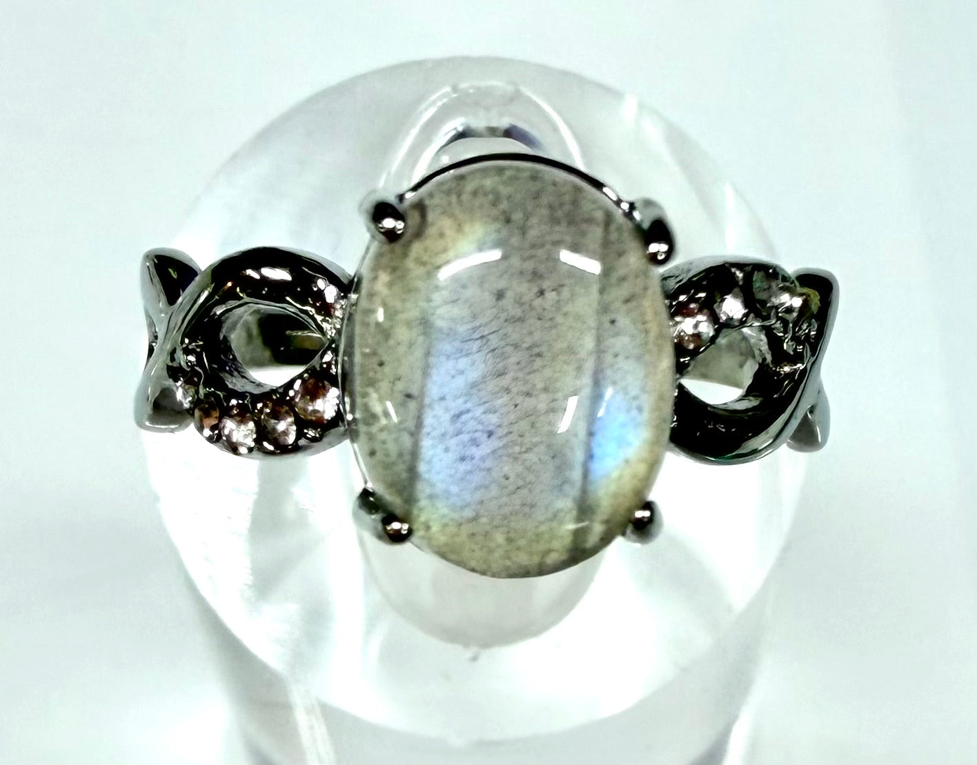 Wholesale Lot 7 pcs Natural Labradorite Stainless Steel Ring (316) 8x10mm