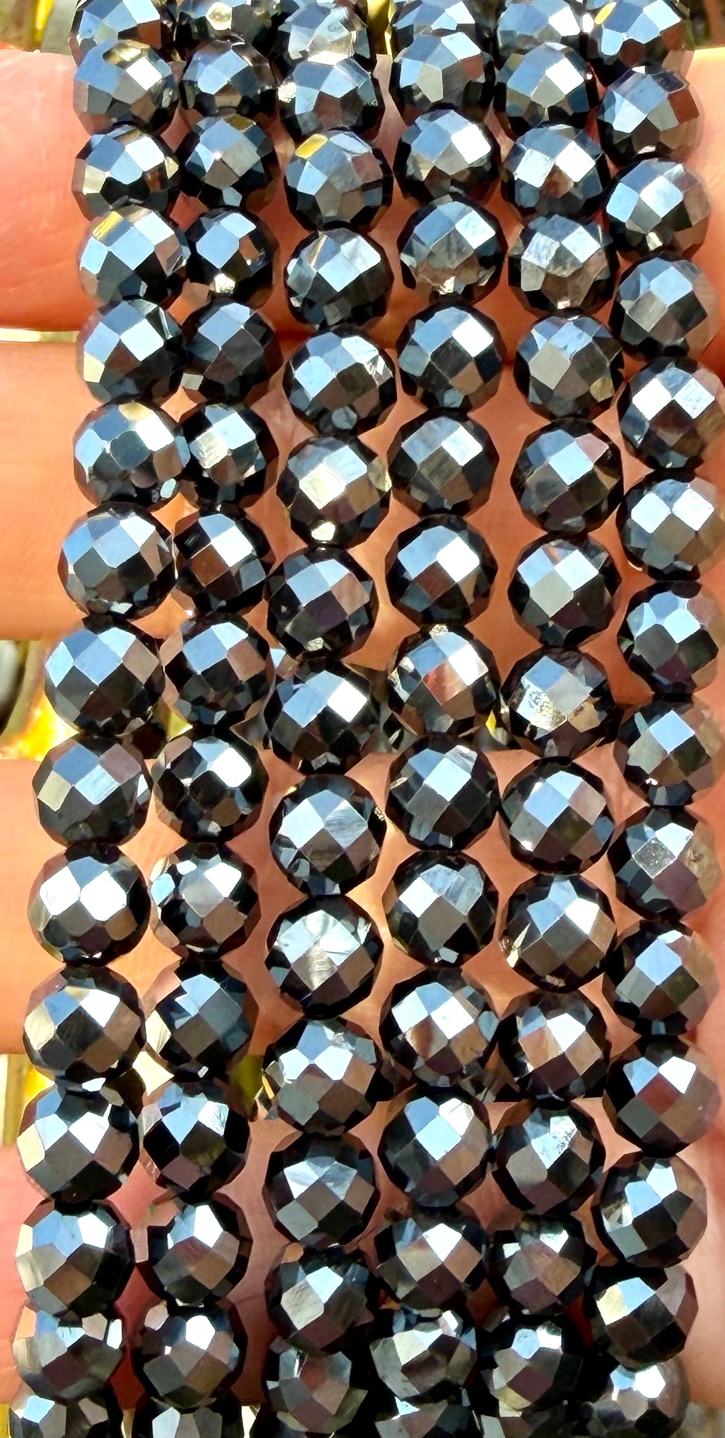 6 PCs 6mm Natural Faceted Hematite Faceted Bracelet 7.5”