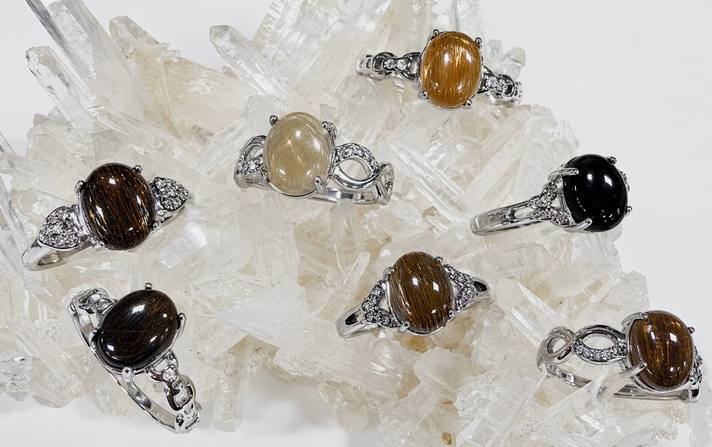 Wholesale Lot 7 pcs Natural Black Moonstone Stainless Steel Ring 8x10mm
