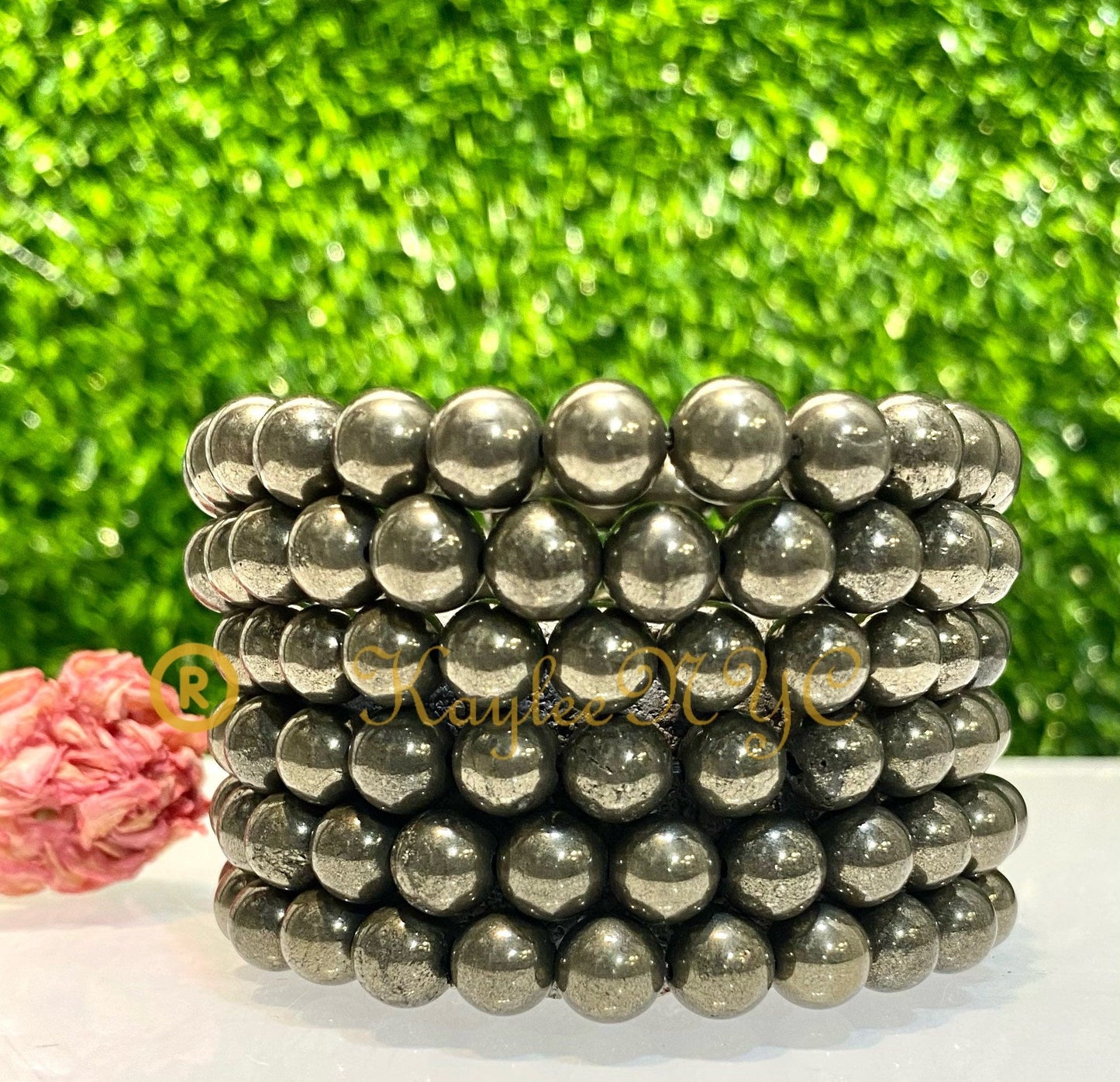 Wholesale 6 Pcs Natural Pyrite 8mm 7.5” Crystal Healing Stretch Bracelet