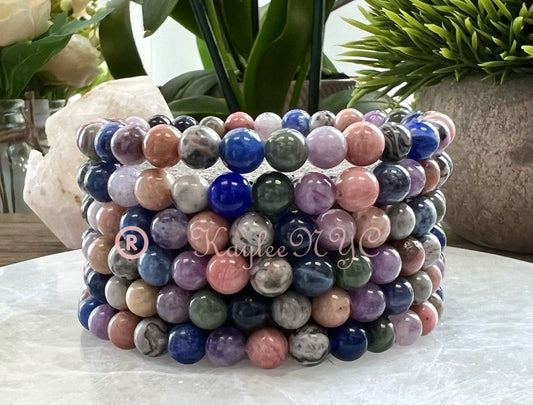 Wholesale 6 Pcs Natural 5 mix Crystals 6mm 7.5” Healing Stretch Bracelet