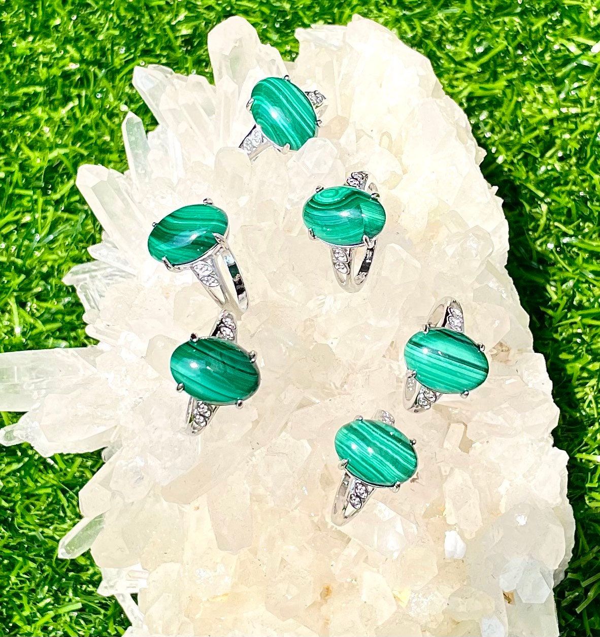 Wholesale Lot 6 pcs Natural Malachite Ring White Bronze