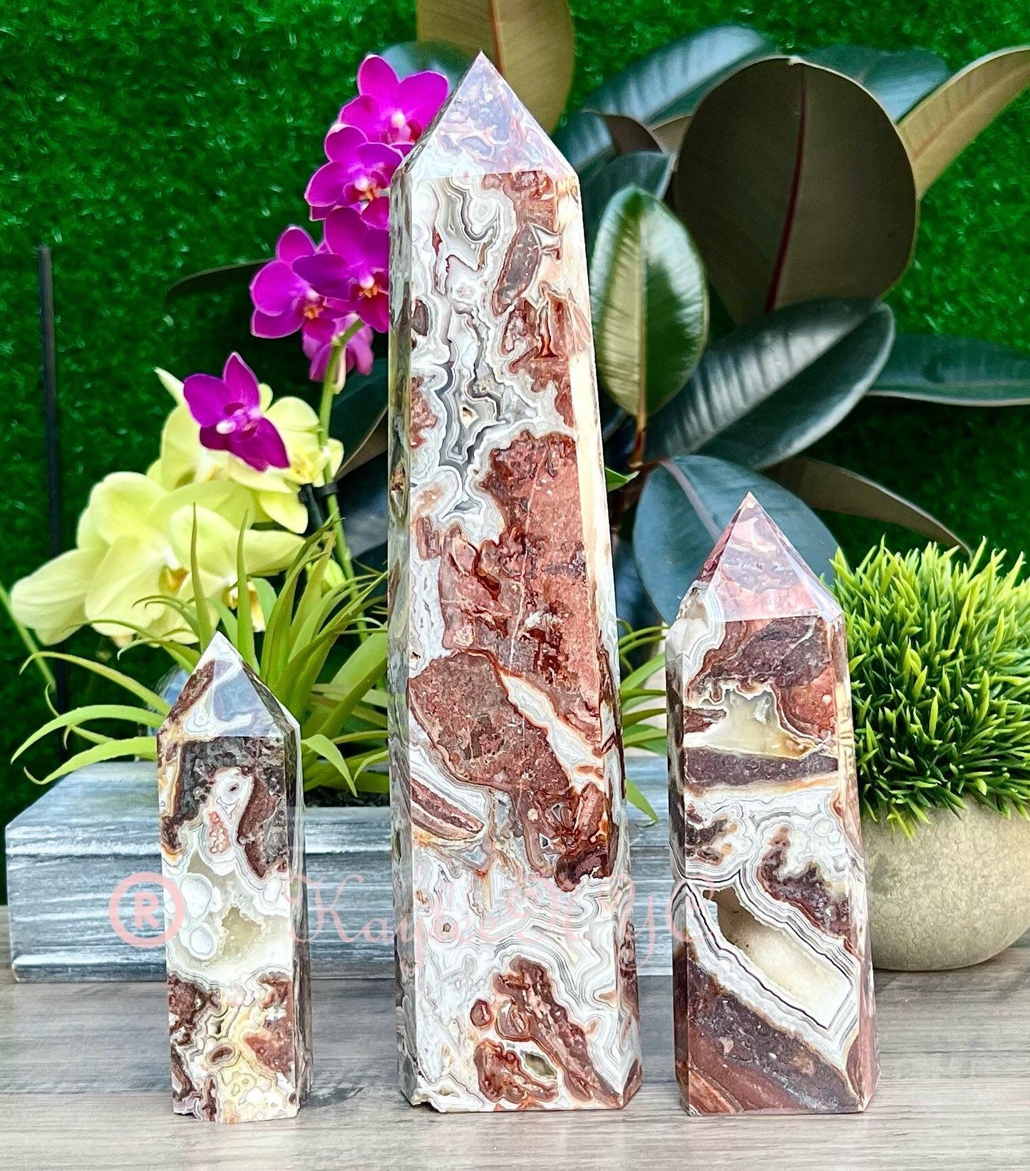 Wholesale Lot 3-4 PCs large Natural Mexican Red Crazy Lace Agate Obelisk Tower Point Crystal Healing