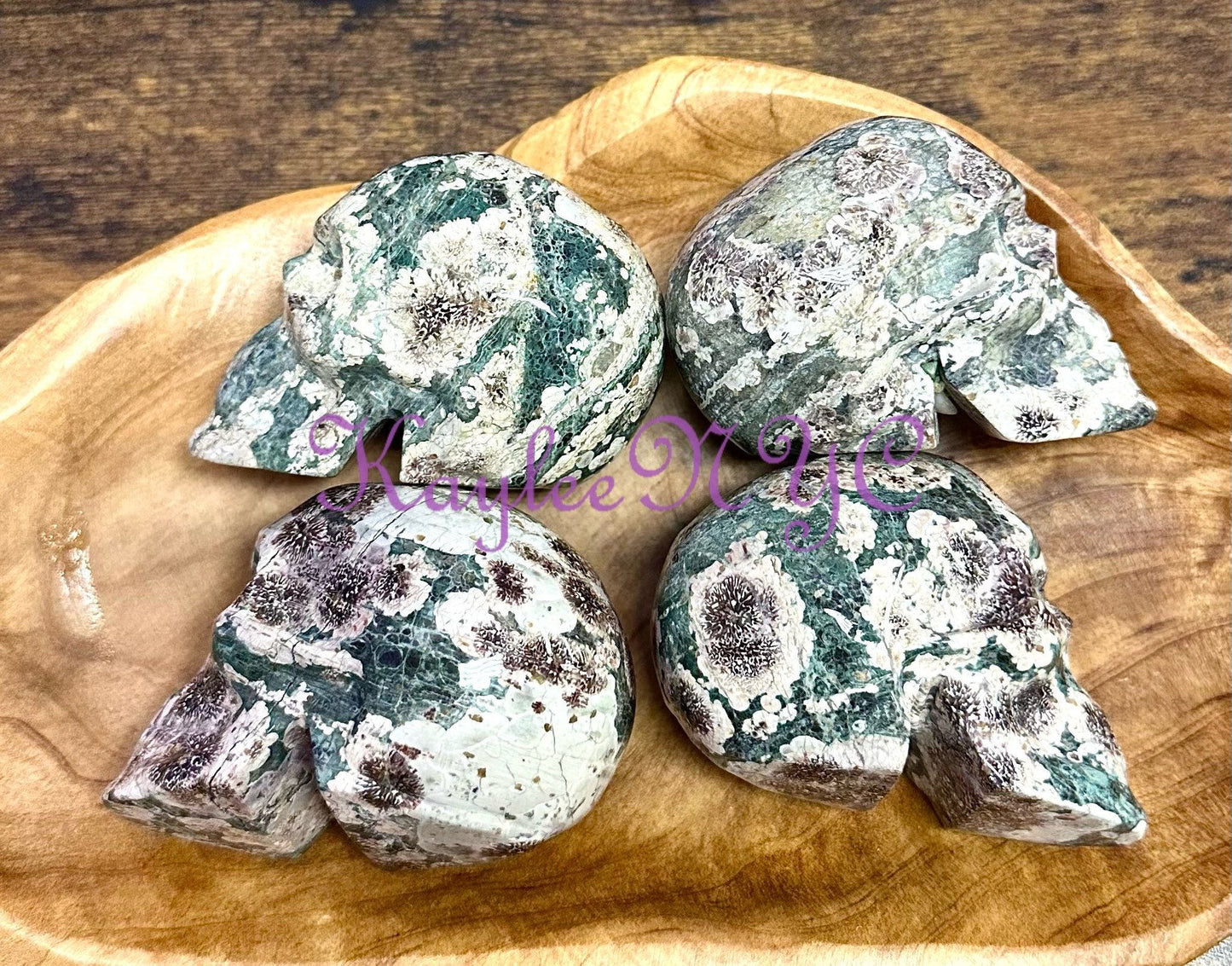 Wholesale lot 4 Pcs 3” Natural Green Flower Jasper Crystal Skulls Healing Energy