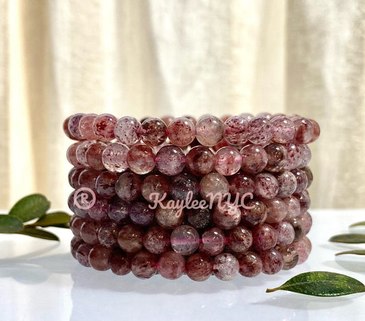 Wholesale Lot 6 Pcs Strawberry Quartz 6mm 7.5” Crystal Healing Stretch Bracelet