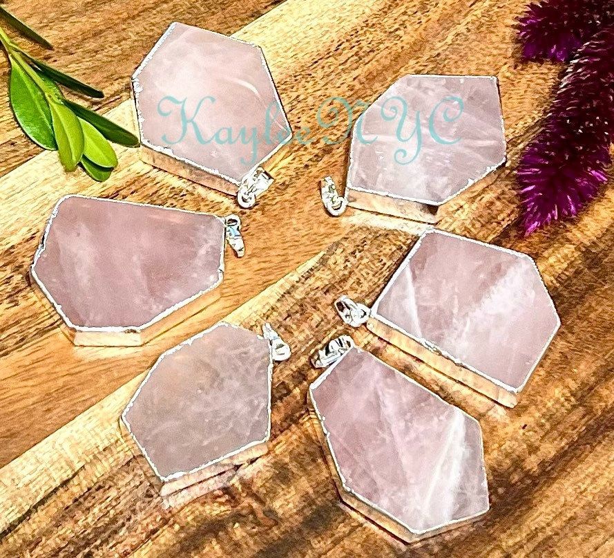 Wholesale Lot 6 Pcs Natural Rose Quartz Pendant Nice Quality