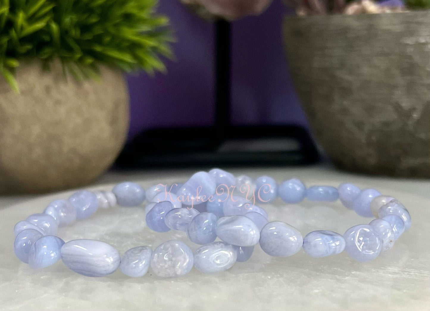 Wholesale 6 Pcs 7-8mm 7.5” Natural Blue Lace Agate tumble Stretch Bracelet Crystal Healing Energy