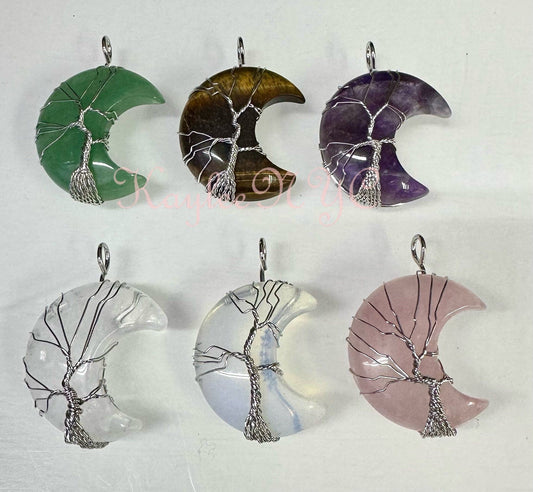 Wholesale Lot 6 Pcs Hand Wrapped Crystal Moon Pendant Crystal