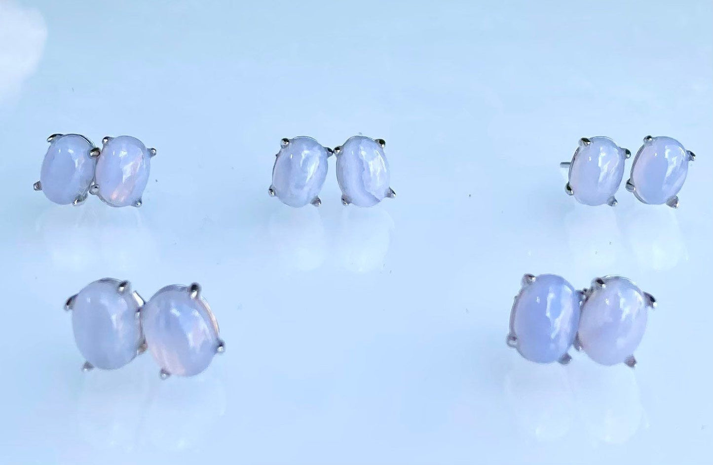 Wholesale Lot 5 Pairs Natural Blue Lace Agate Sterling Silver(925) Earring Studs 5x7mm