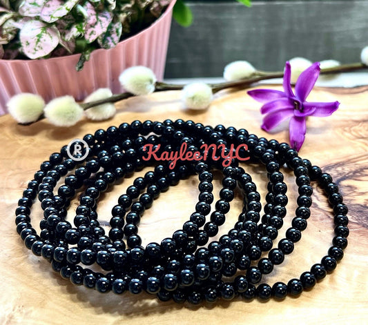 Wholesale Lot 6 Pcs Natural Black Tourmaline 4mm 7.5” Crystal Healing Stretch Bracelet