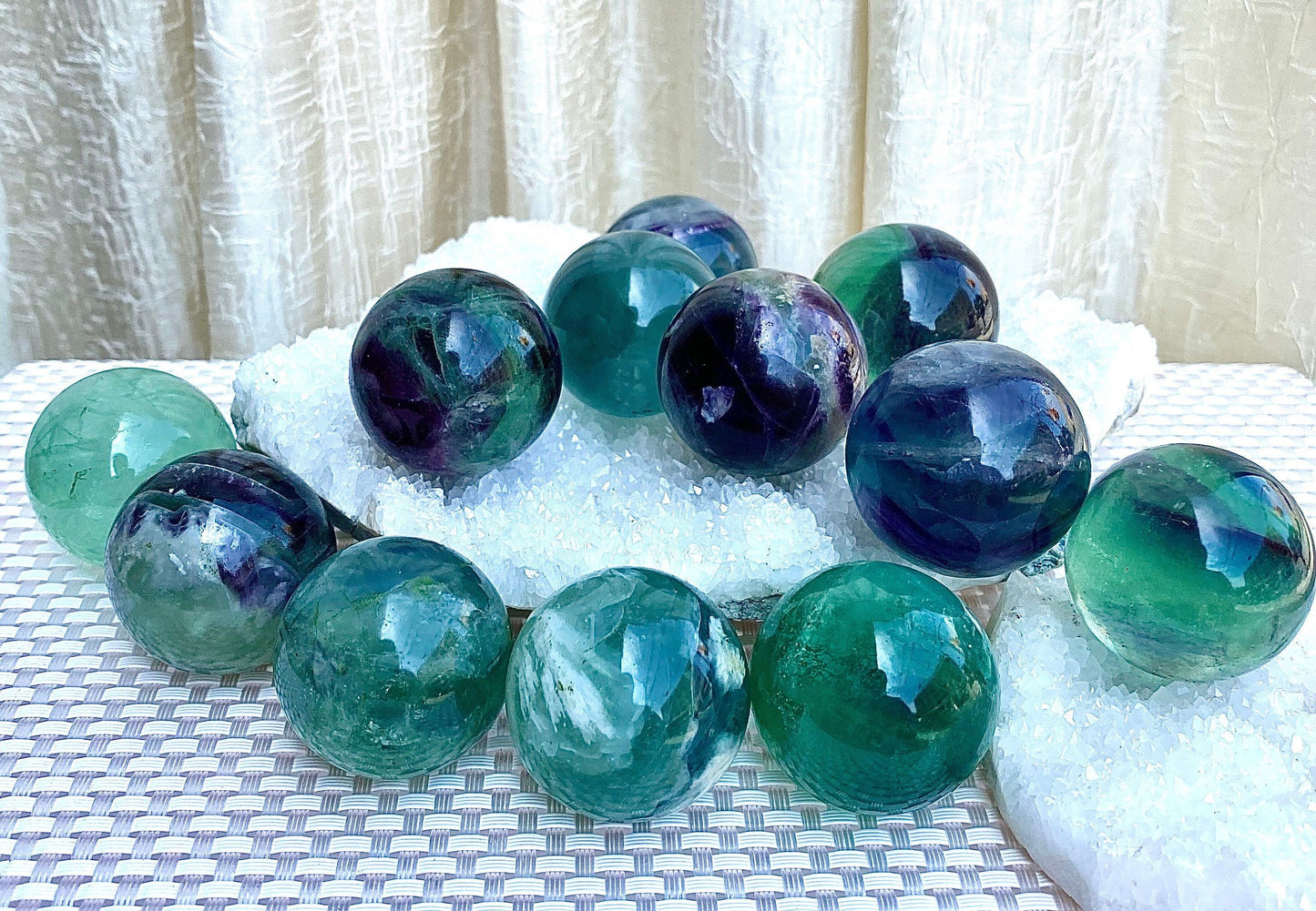 Wholesale Lot 12 Pcs Fluorite Sphere Ball 35mm Crystal Natural Nice Quality