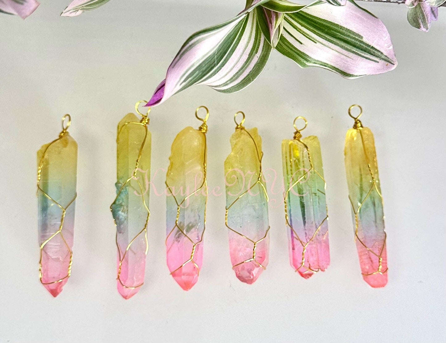 Wholesale Lot 6 Pcs Rainbow Aura Lemurian Quartz Wrapped Pendant