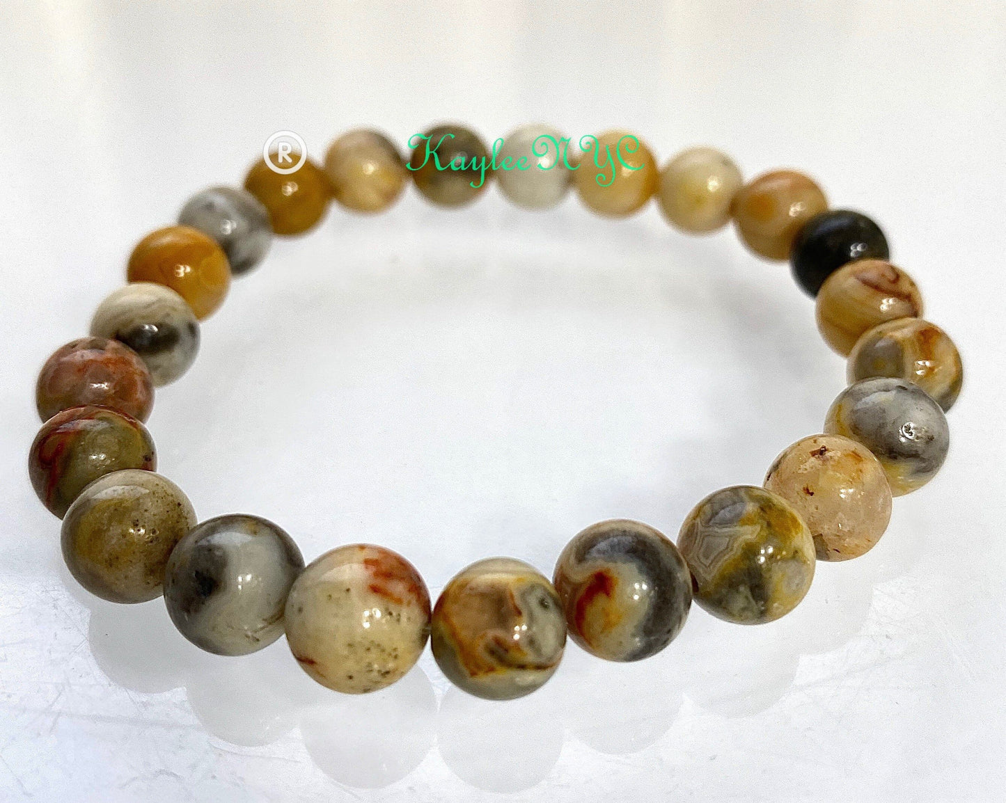 Wholesale 6 Pcs Natural Crazy Lace Agate 8mm 7.5” Crystal Healing Stretch Bracelet