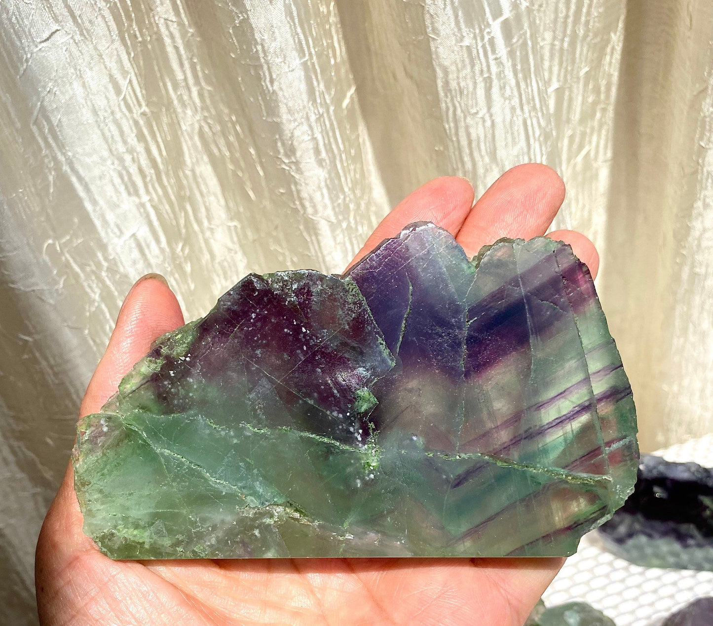 Wholesale Lot 2 Lbs Fluorite Half Polished Slab Crystal Raw Nice Quality Natural