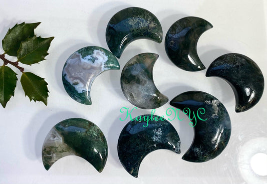 Wholesale Lot 8 Pcs Natural Moss Agate Crystal Moon Healing Energy