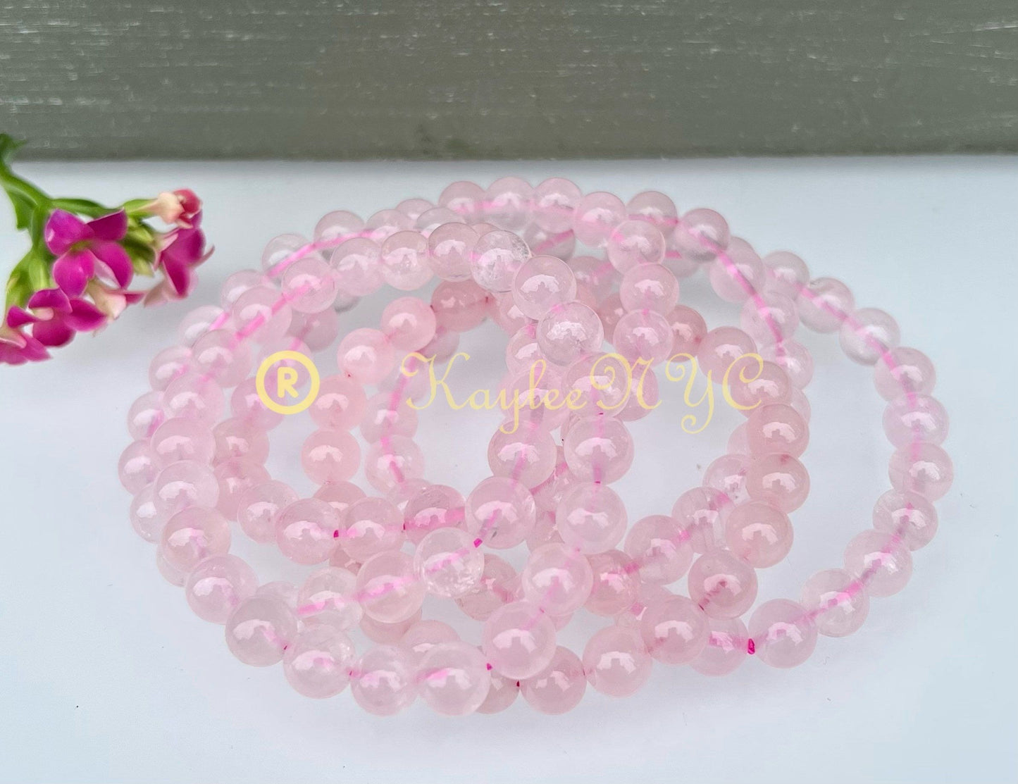 Wholesale 6 Pcs Natural Ice Rose Quartz 8mm 7.5” Crystal Healing Stretch Bracelet