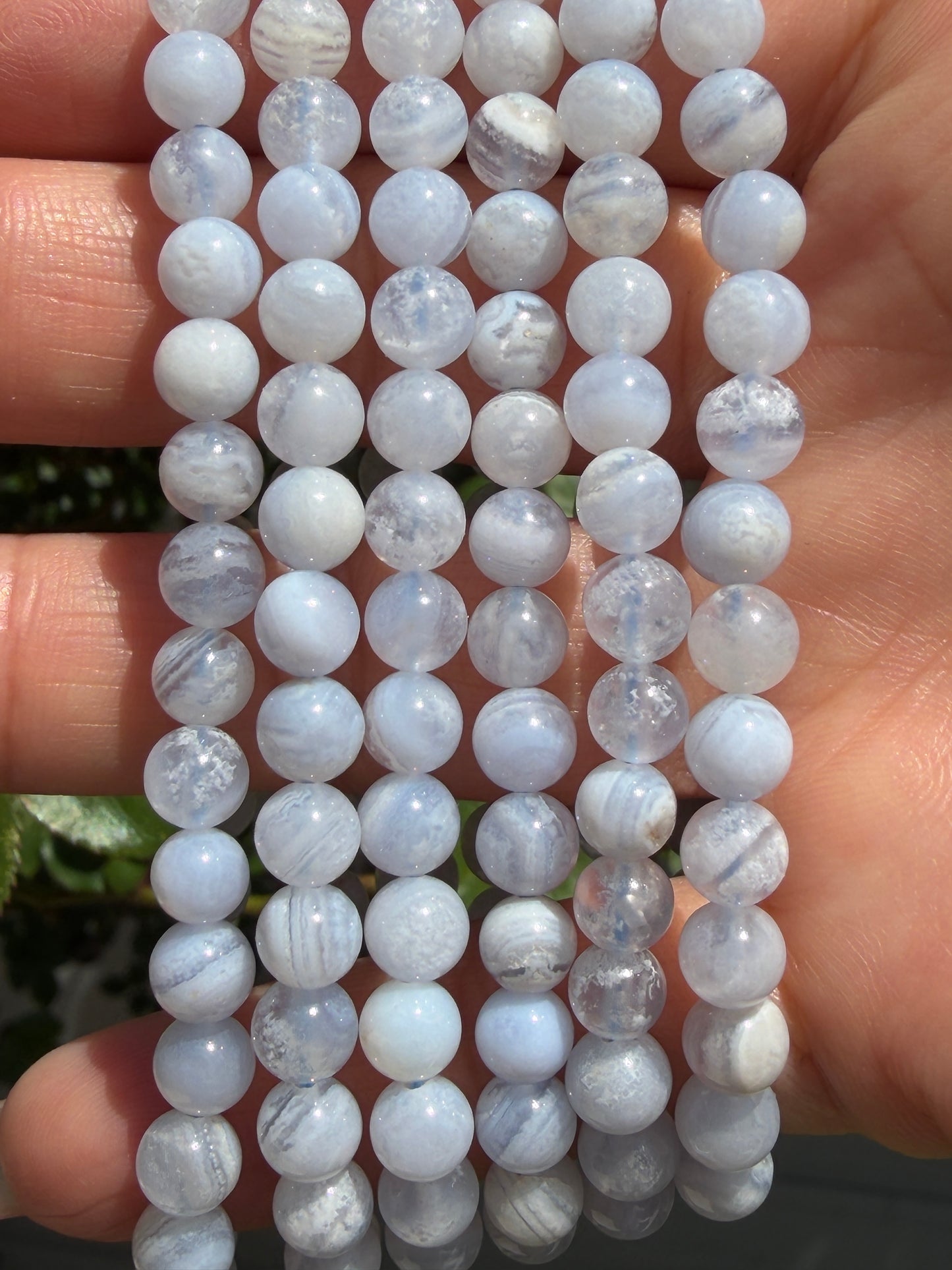 Wholesale 6 Pcs 5mm Blue Lace Agate Natural Crystal Healing Stretch Bracelet 7.5”