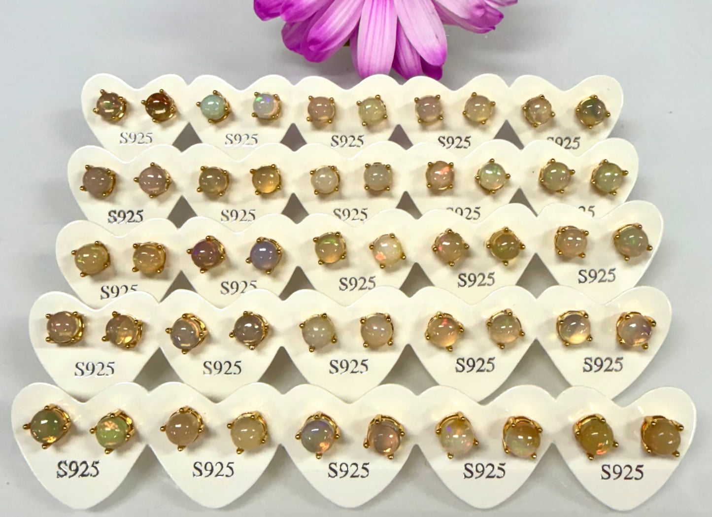 Wholesale 5 Pairs Natural Opal Sterling Silver(925) Posts 6mm