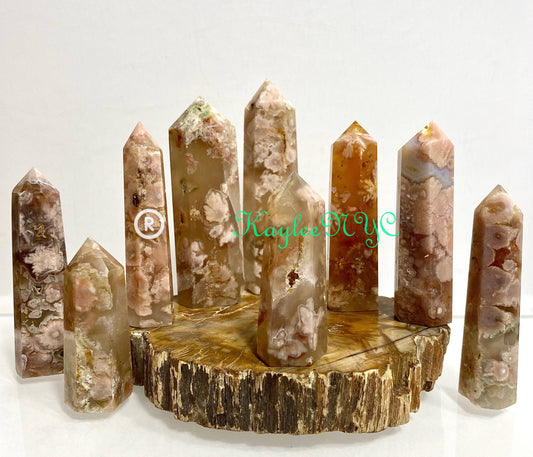 Wholesale Lot 1 Lb Natural Flower Agate Obelisk Point Crystal Healing Energy