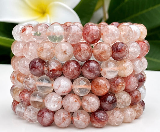 Wholesale 6 Pcs Natural Hematoid Fire Quartz 8mm 7.5” Crystal Stretch Bracelet