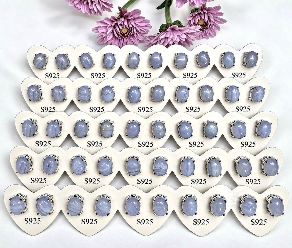 Wholesale Lot 5 Pairs Natural Blue Lace Agate Earring Studs 6x8mm