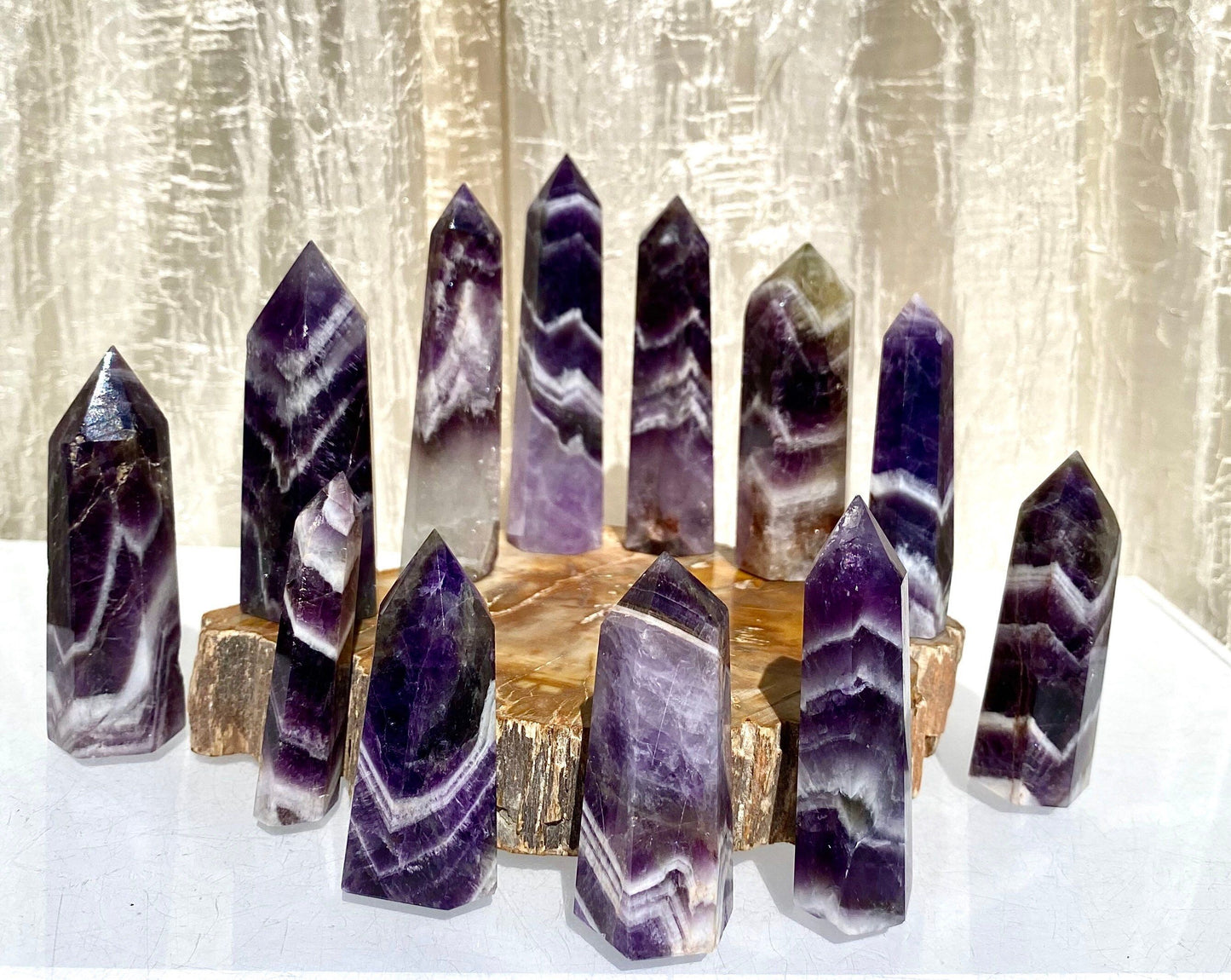 Wholesale Lot 1 Lb Dream Chevron Amethyst Obelisk Point Crystal Natural Energy