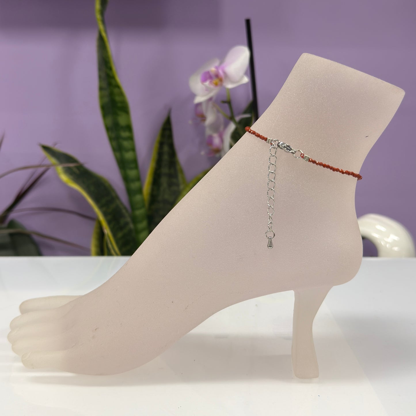 Wholesale Lot – 6 PCS 2mm Faceted Natural Red Jasper Anklets with Stainless Steel Findings