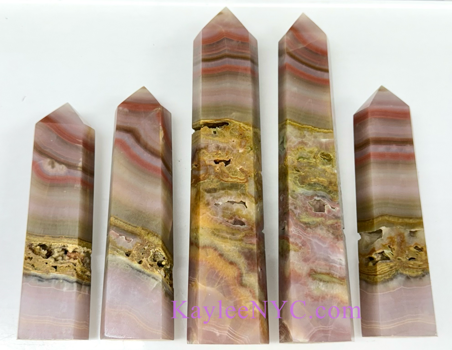 Wholesale Lot 4pcs large Natural Pink Onyx Banded Agate Obelisk Tower Point Crystal Healing