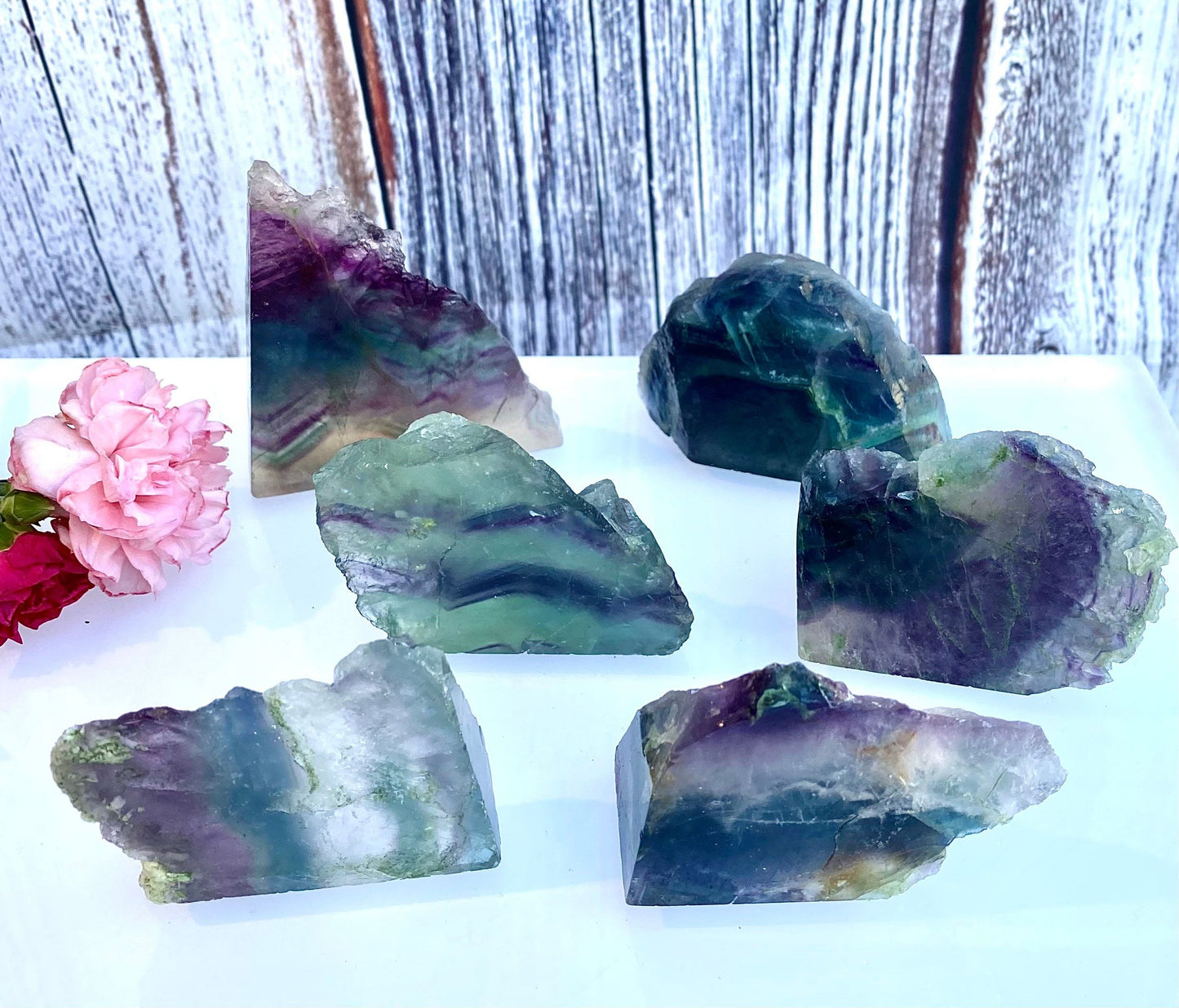 Wholesale Lot 2 Lbs Fluorite Half Polished Slab Crystal Raw Nice Quality Natural