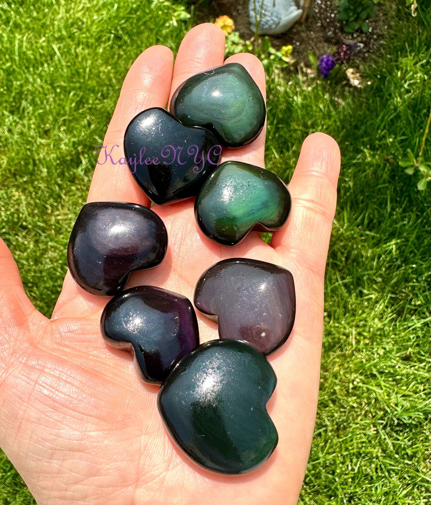 Wholesale Lot 12 Pcs Natural Rainbow Obsidian Heart 1”-1.25” Nice Quality