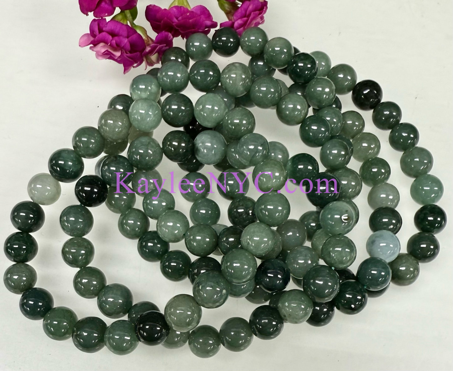 Wholesale 6 Pcs Natural Dark Green Burma Jade 9mm 7.5” Crystal Healing Stretch Bracelet