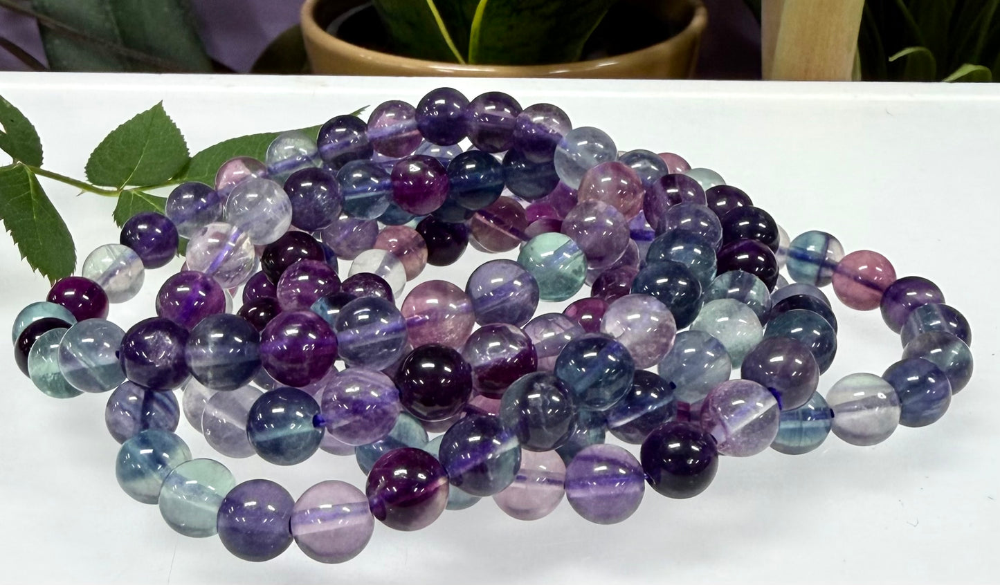 6 PCs 8mm Natural Rainbow Fluorite Stretch Bracelet 7.5”