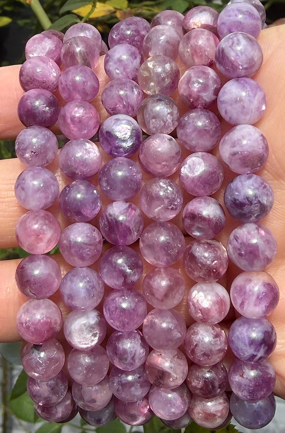6 PCs Natural Lepidolite Mica 8mm 7.5” Stretch Bracelet