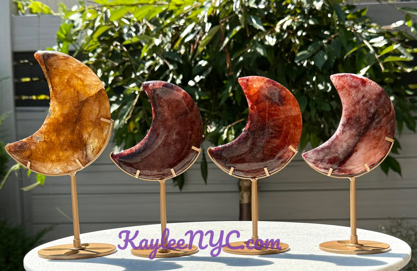 Wholesale Lot 3 PCs Natural Hematiod Fire Quartz Moon w/stand Healing Energy