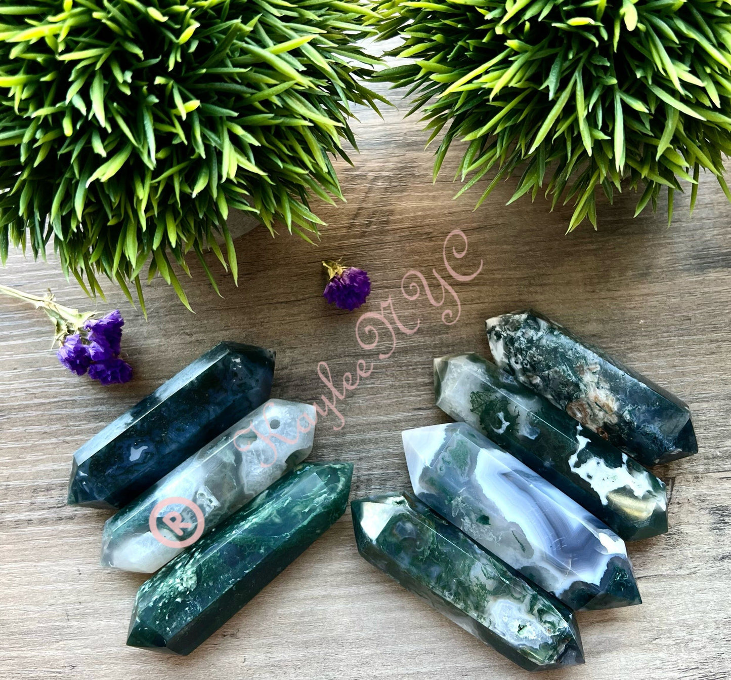 Wholesale Lot 1 Lb Natural Moss Agate Double Terminated Point Crystal Healing Quality