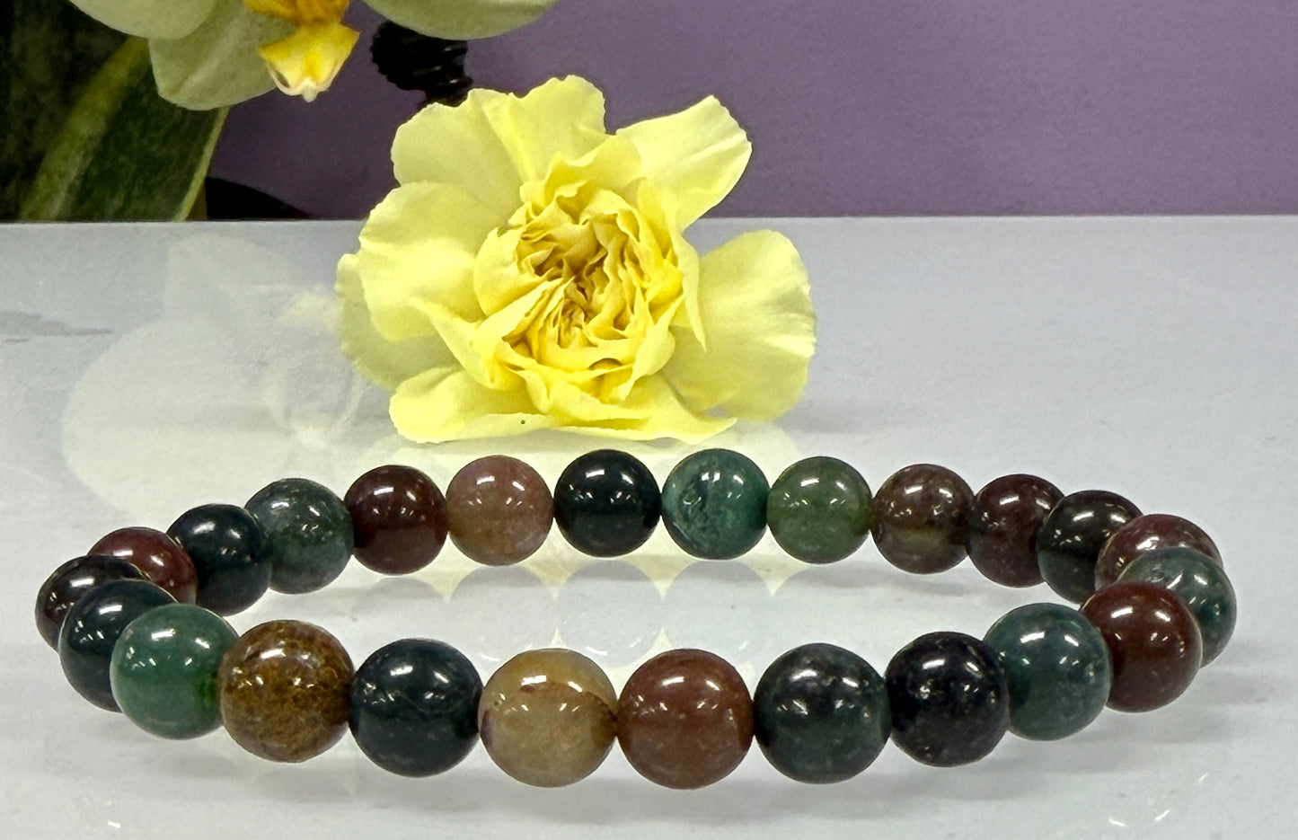 Wholesale 6 Pcs Natural Indian Moss Agate 8mm 7.5” Crystal Healing Stretch Bracelet
