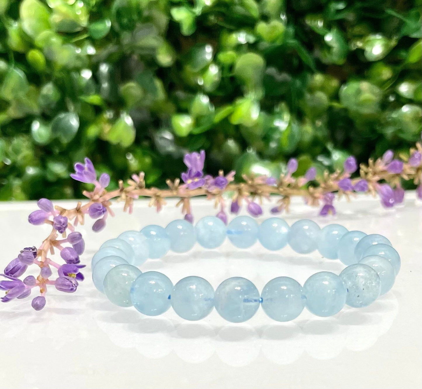 Wholesale 6 Pcs Natural Aquamarine 8mm 7.5” Crystal Healing Stretch Bracelet