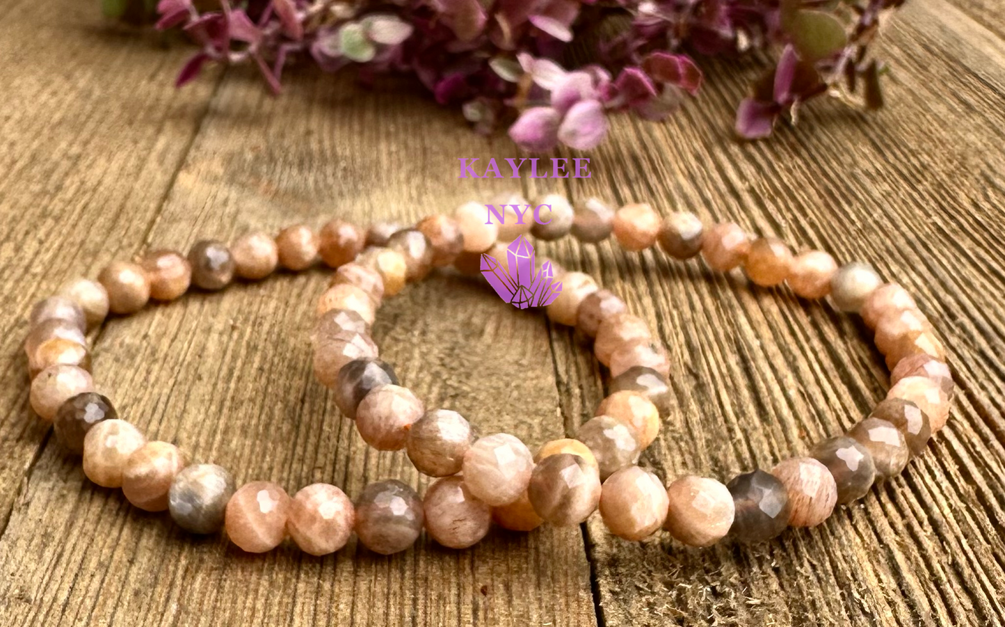 6 PCs Faceted Natural Peach Moonstone Stretch Bracelet