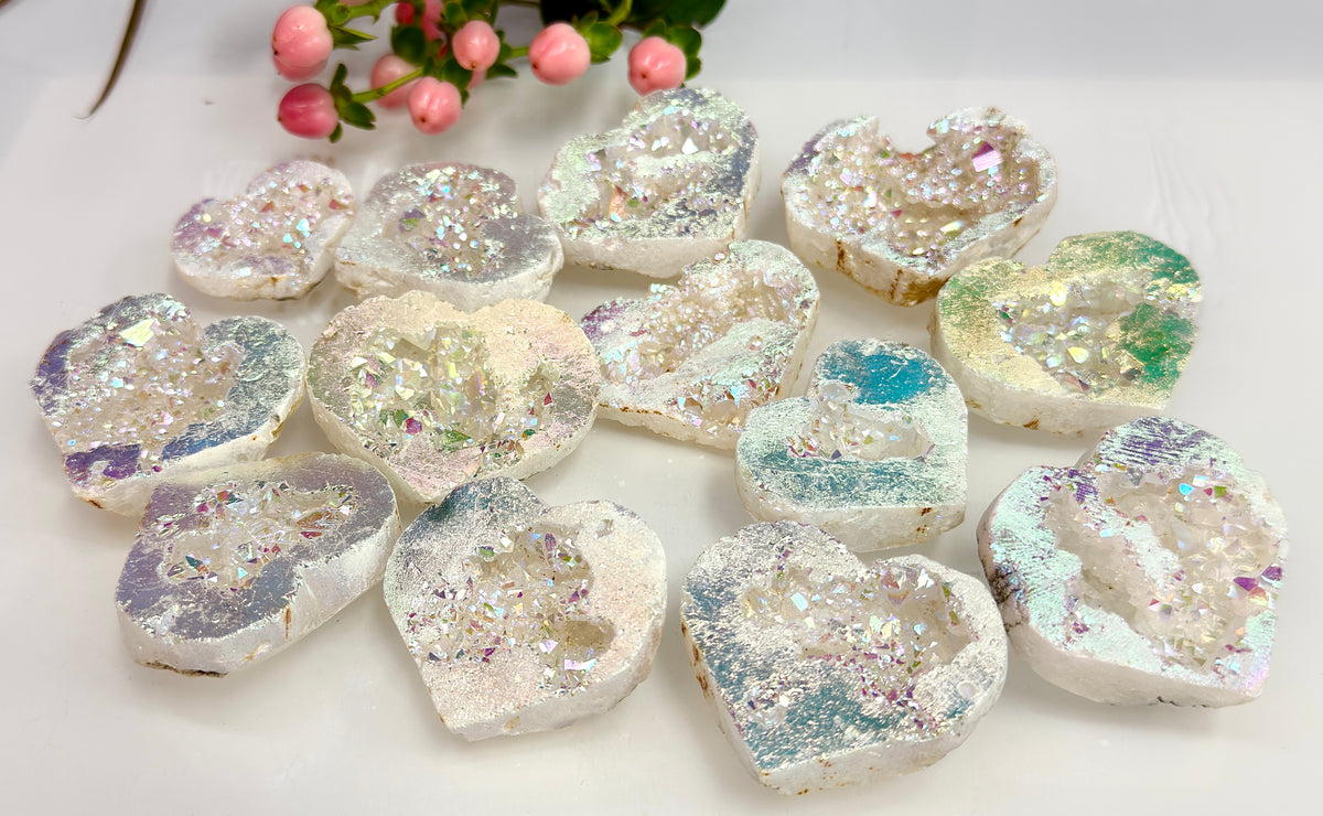 Wholesale Lot 1 Lb Angel Aura White Druzy Quartz Heart Crystal Healing Energy