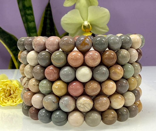 6 PCs 8mm Natural Alashan Agate Stretch Bracelet 7.5”