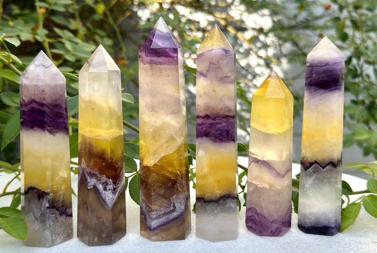 Wholesale Lot 2 lbs Natural Purple Yellow Fluorite Obelisk Tower Point Crystal Healing
