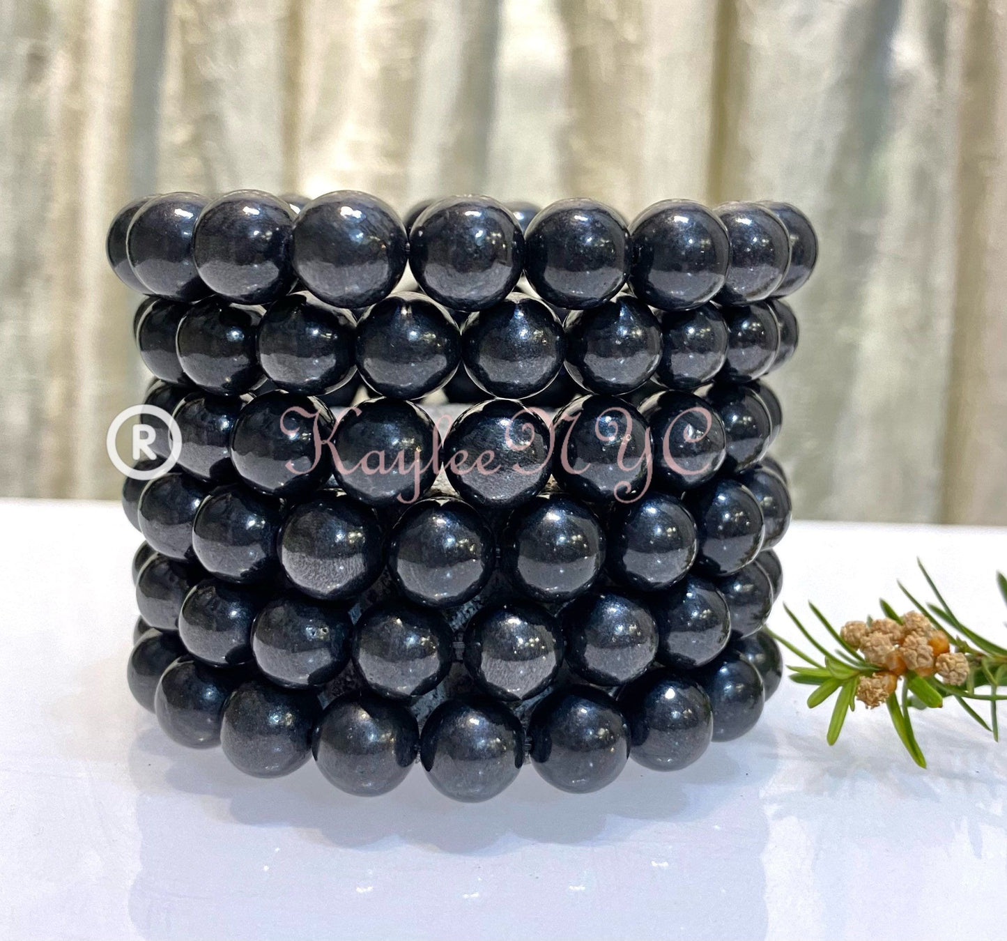 Wholesale 6 Pcs Natural Shungite 10mm 7.5” Crystal Healing Stretch Bracelet