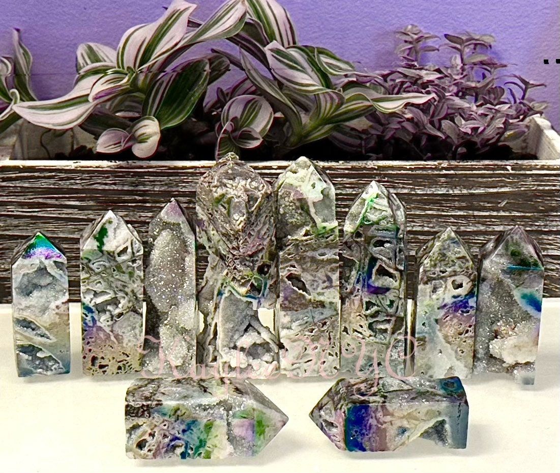 Wholesale Lot 2 lbs Angel Aura Druzy Sphalerite Obelisk Tower Point Crystal Healing Energy