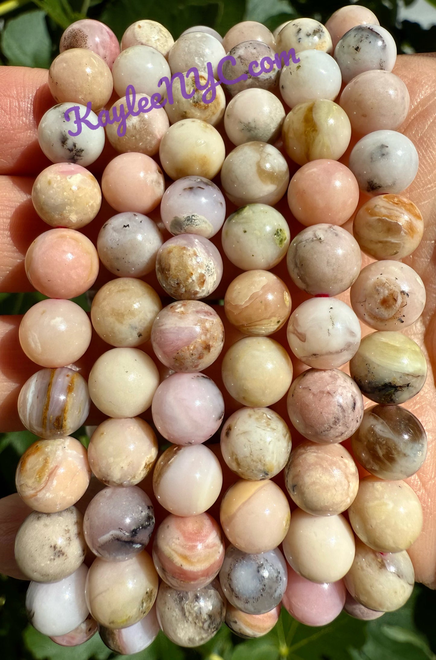 6 PCs Natural Pink Opal Stretch Bracelet 8mm