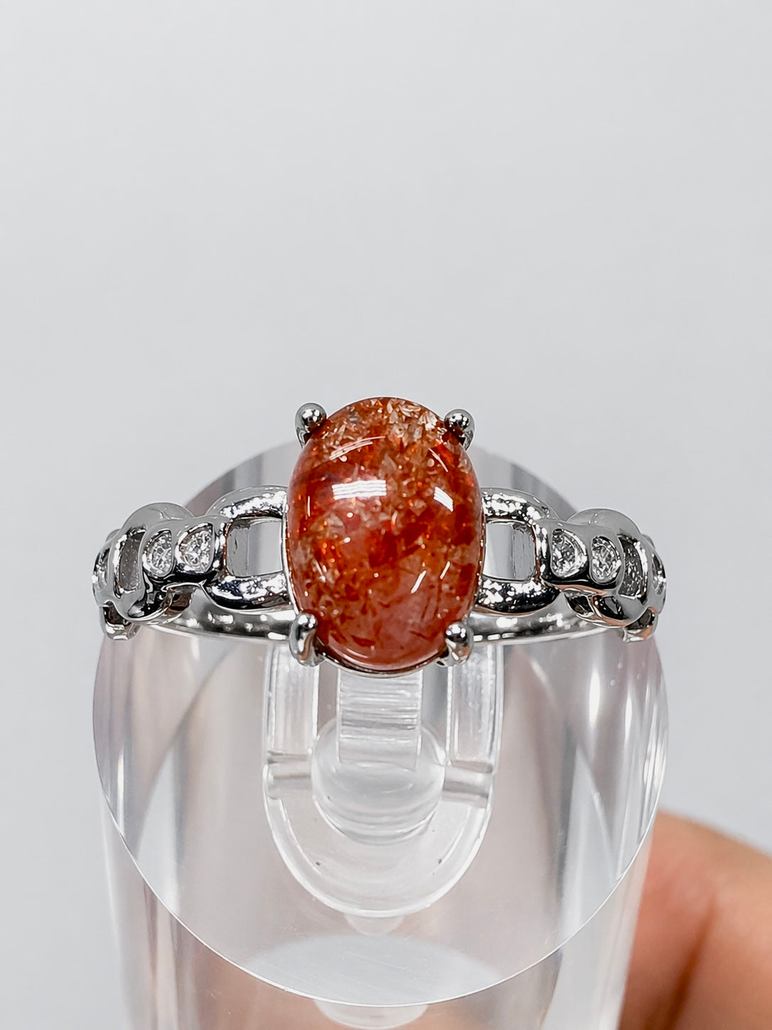 Wholesale Lot 7 pcs Natural Sunstone Stainless Steel Ring 6x8mm