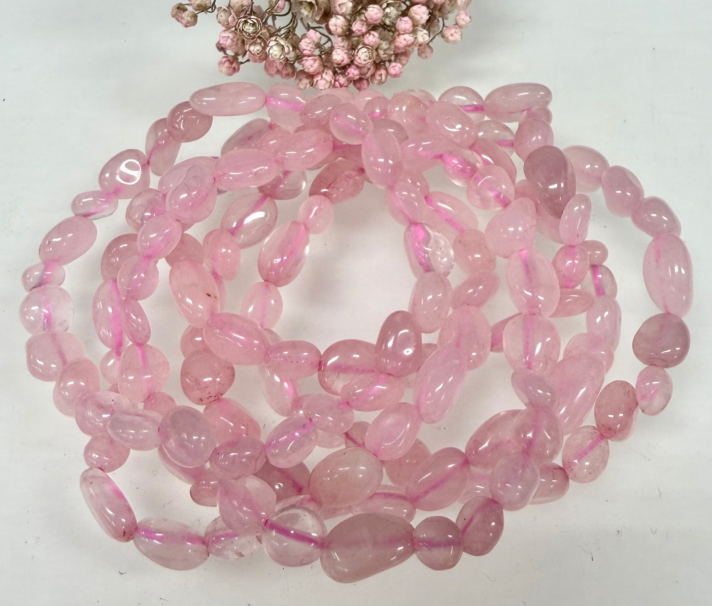 Wholesale 6 Pcs 6mm Rose Quartz Natural Crystal tumble Stretch Bracelet 7.5”