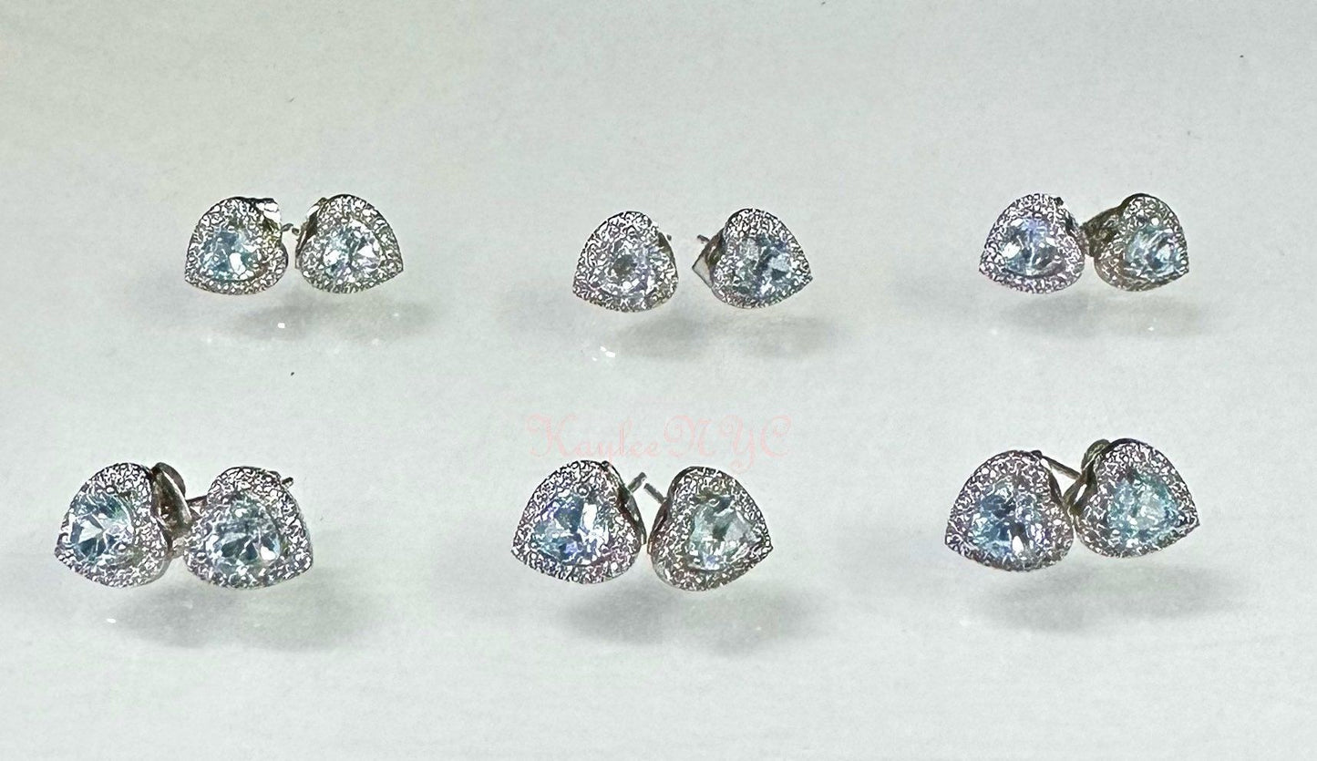 Wholesale Lot 6 Pairs Natural Aquamarine Heart Sterling Silver(925) Earring Studs