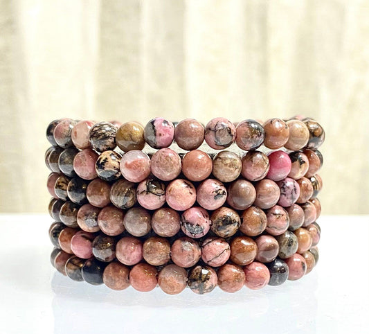 Wholesale Lot 6 Pcs Rhodonite 6mm 7.5” Crystal Healing Stretch Bracelet