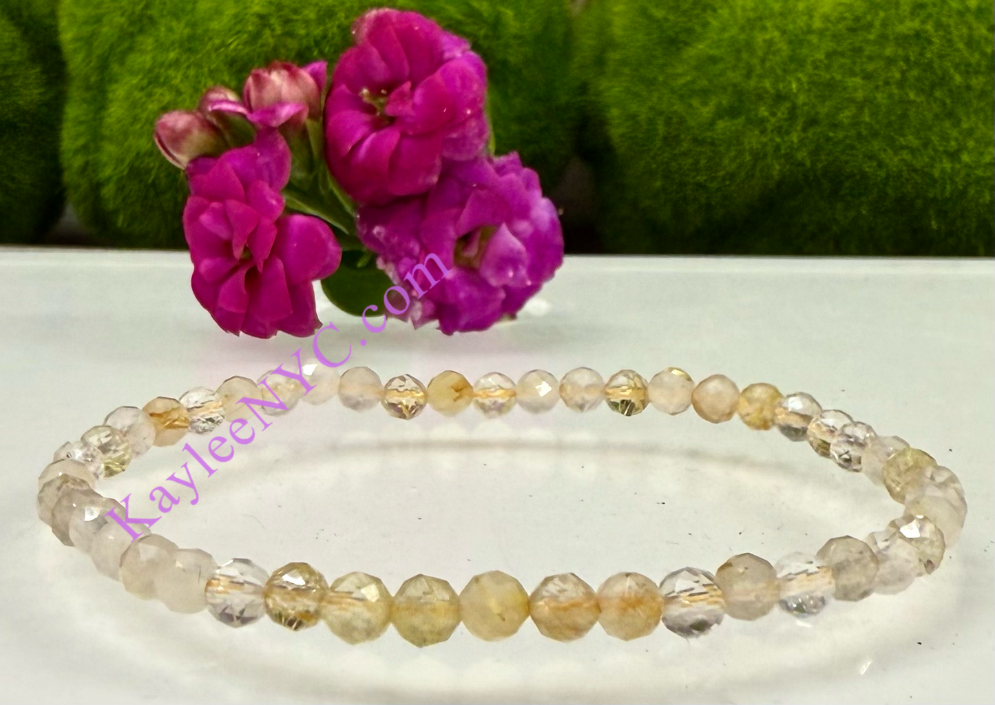 Wholesale Lot 6 Pcs Natural Gold Rutilated Quartz 4mm Faceted 7.5” Crystal Healing Stretch Bracelet