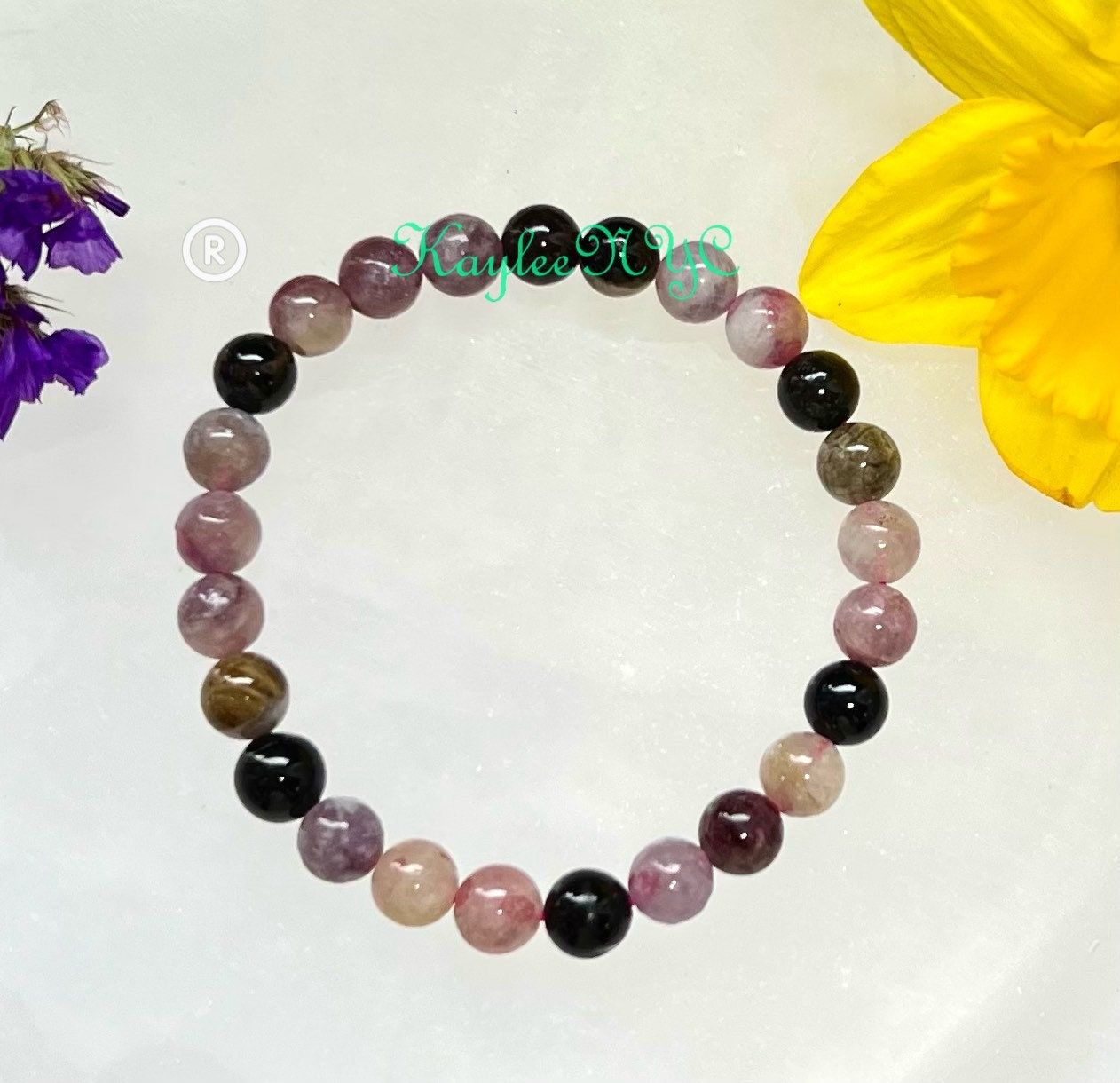 Wholesale Lot 6 Pcs Watermelon Tourmaline 8mm 7.5” Natural Stretch Bracelet